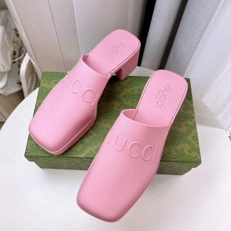 Gucci Shoes Open-Heel Bun Embossed Logo Chunky Heel Slide Sandal - Image 3