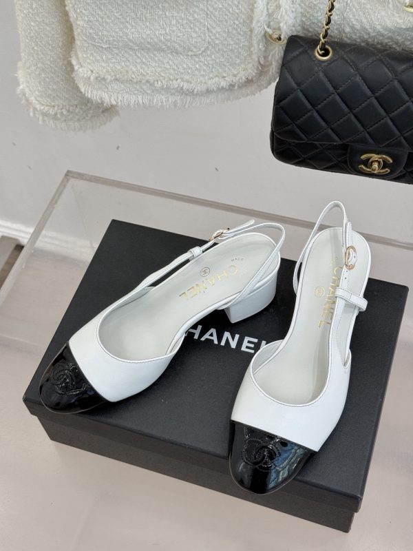 Chanel Black and White Slingback Heels