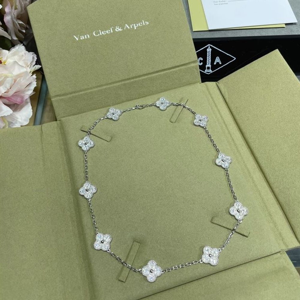 Van Cleef & Arpels Vca Diamond Four-Leaf Clover Necklace - Image 1
