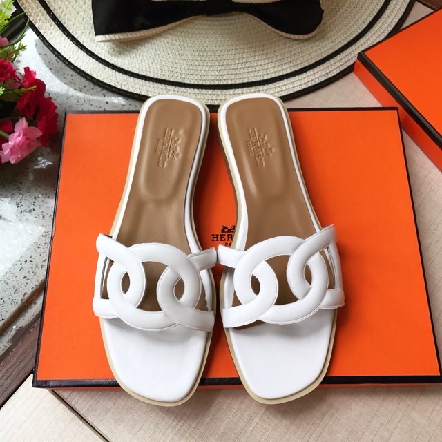 Hermes Aloha  Leather flat Sandals Slide - Image 4