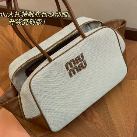 Miu Miu Beau Canvas and Leather Top Handle Bag