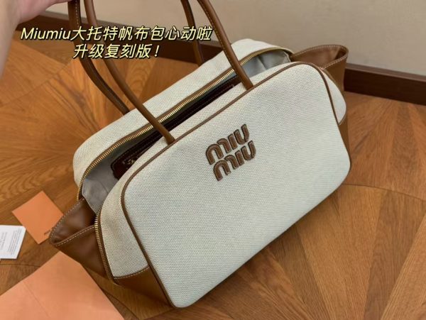 Miu Miu Beau Canvas and Leather Top Handle Bag