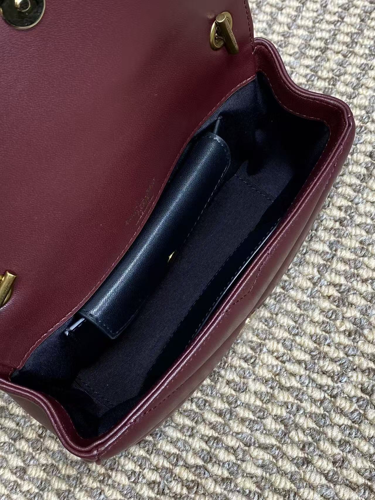 YSL Loulou Mini Chain Crossbody Bag Burgundy - Image 7