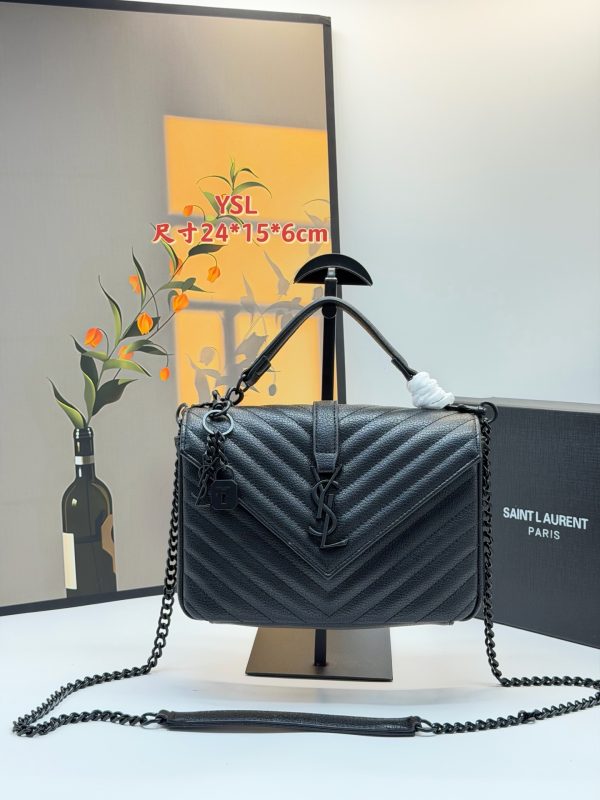 YSL College Black and Gold Messenger Bag