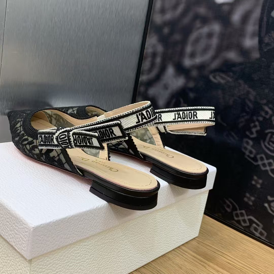 Dior Embroidered Sandals Slingback Flat Mules Black - Image 5