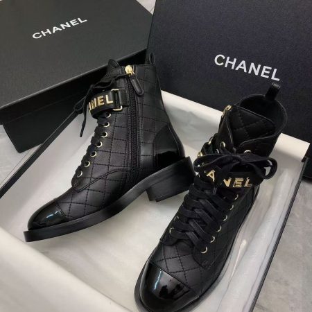 Chanel Qulited Lace Up Combat Boots Black - Image 9