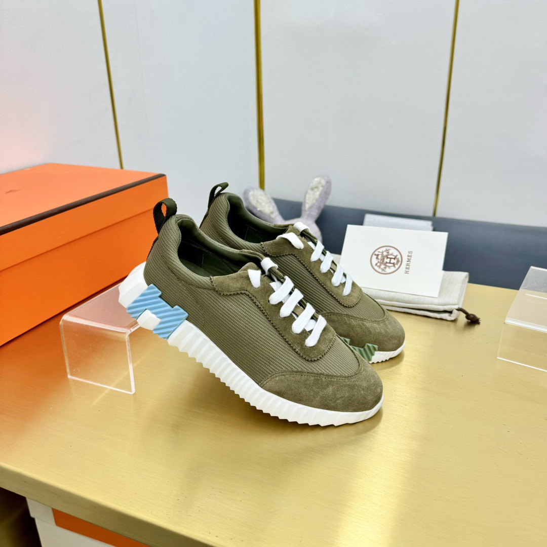 HERMES Air Mesh Suede Goatskin Bouncing Sneakers - Image 1