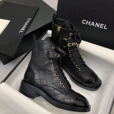Chanel Qulited Lace Up Combat Boots Black - Image 7