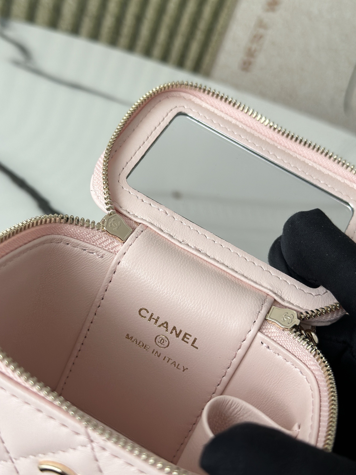 Chanel Lambskin Quilted Top Handle Mini Vanity Case With Chain Light Pink - Image 11