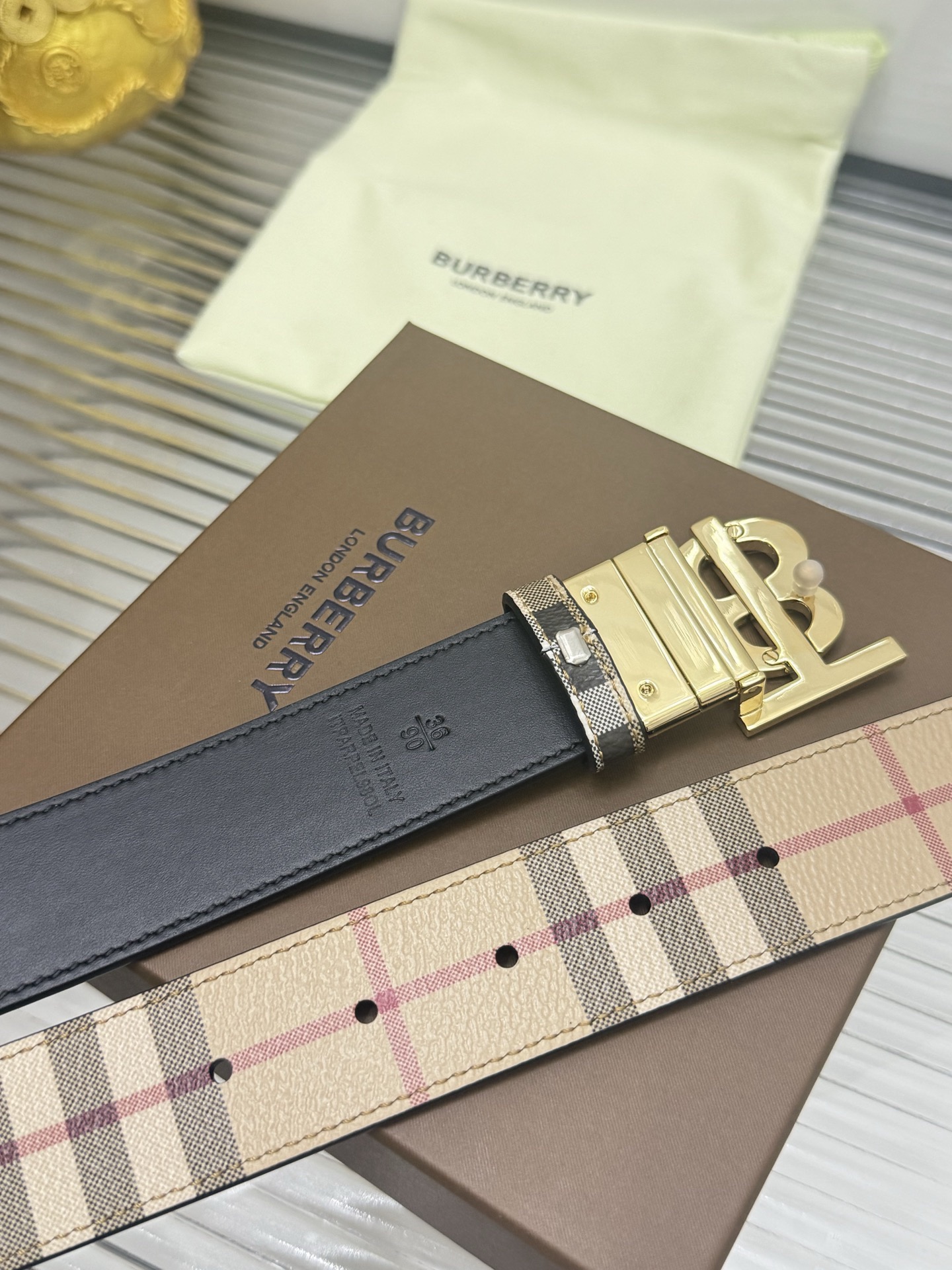 Burberry Reversible Check TB Belt 35MM Top Quality - Image 6
