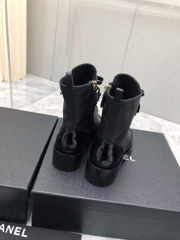 Chanel Qulited Lace Up Combat Boots Black