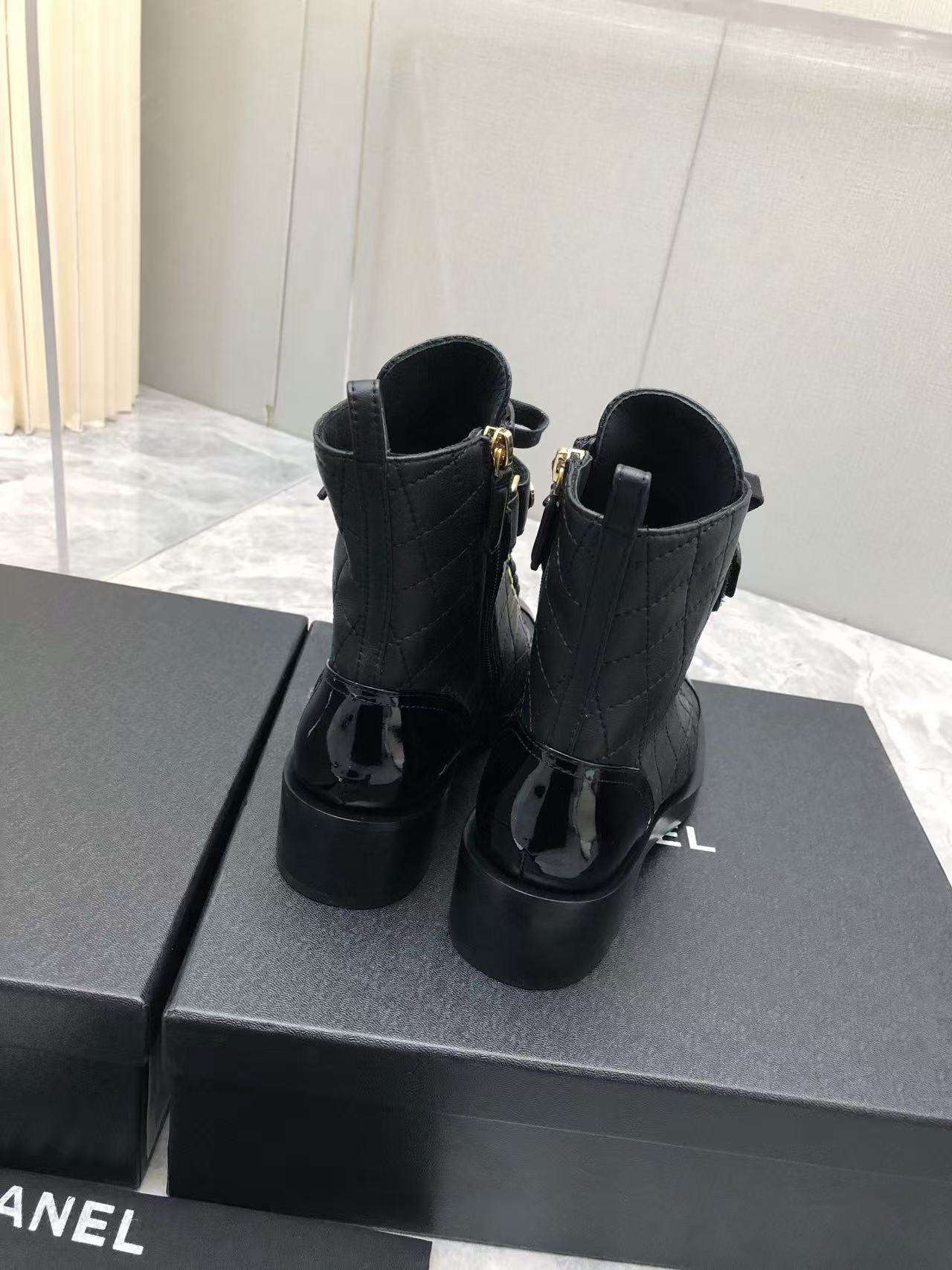 Chanel Qulited Lace Up Combat Boots Black - Image 3