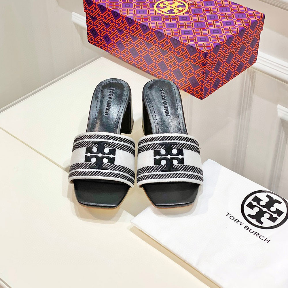 Tory Burch Fabric Flip-flops With Chunky Heels Sandals Slide - Image 6