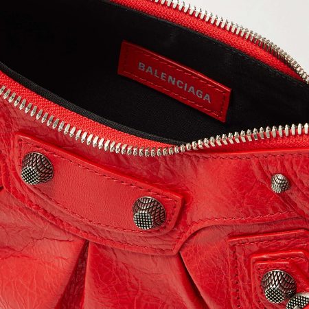 BALENCIAGA Le Cagole XS studded crinkled-leather shoulder bag red - Image 2