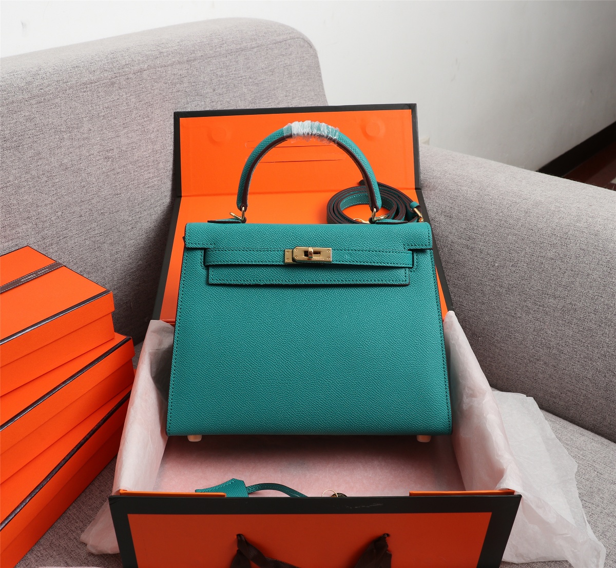 Hermes Kelly Gold Buckle Bag-Epsom - Image 8