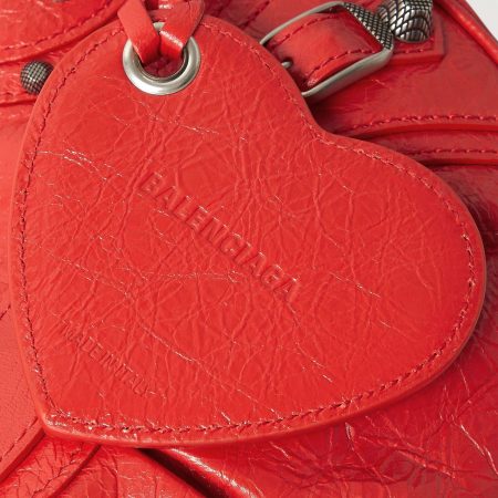 BALENCIAGA Le Cagole XS studded crinkled-leather shoulder bag red - Image 4