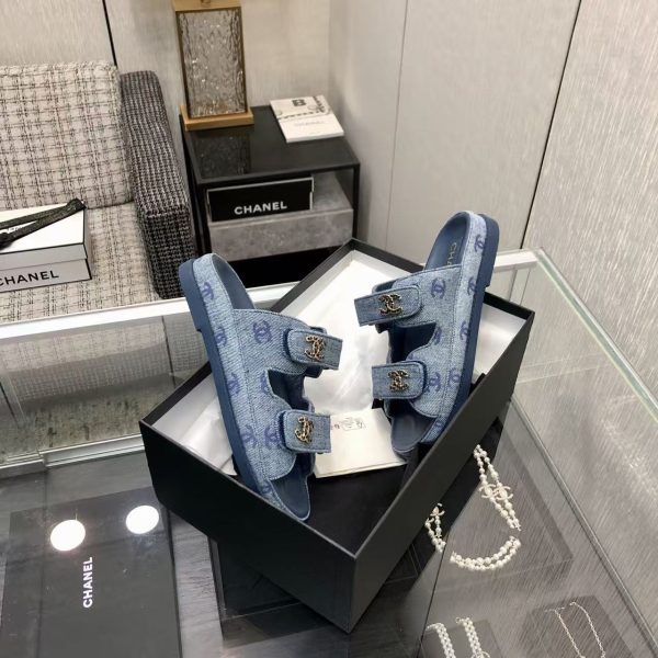 Chanel Denim CC Sandals Mules