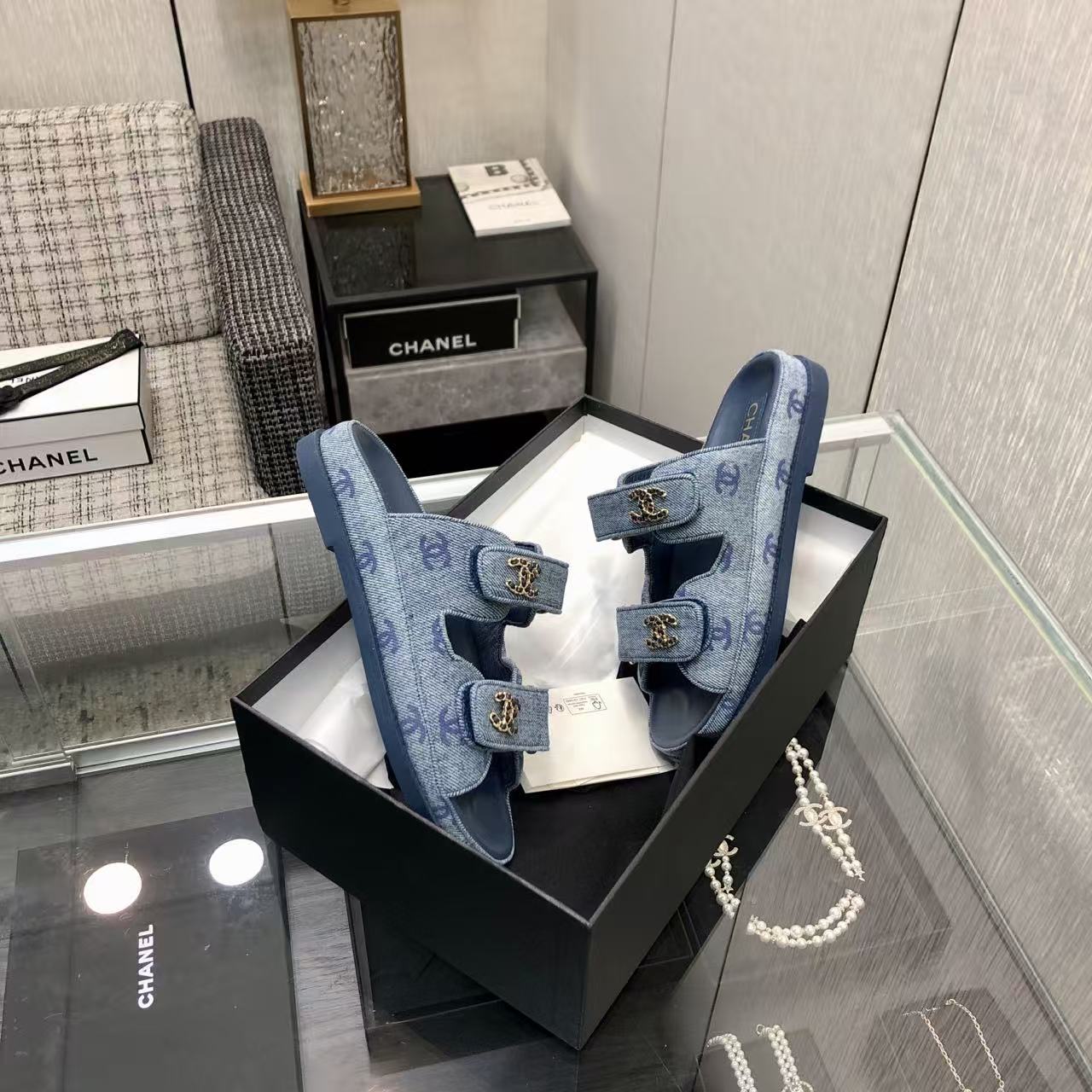 Chanel Denim CC Sandals Mules - Image 5