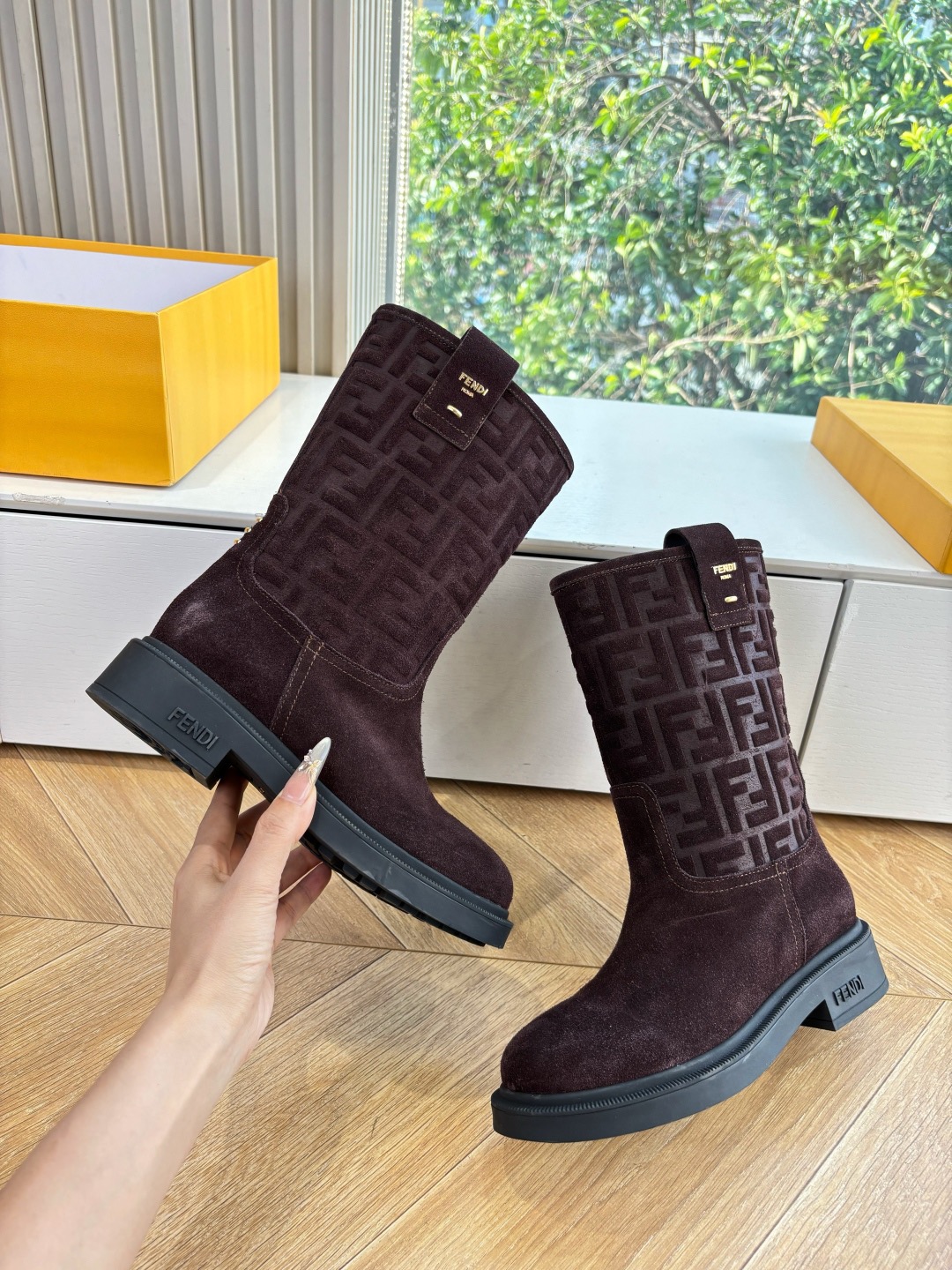 Fendi Filo Mid-Calf Suede Boots - Image 1