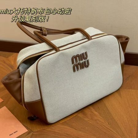 Miu Miu Beau Canvas and Leather Top Handle Bag - Image 3