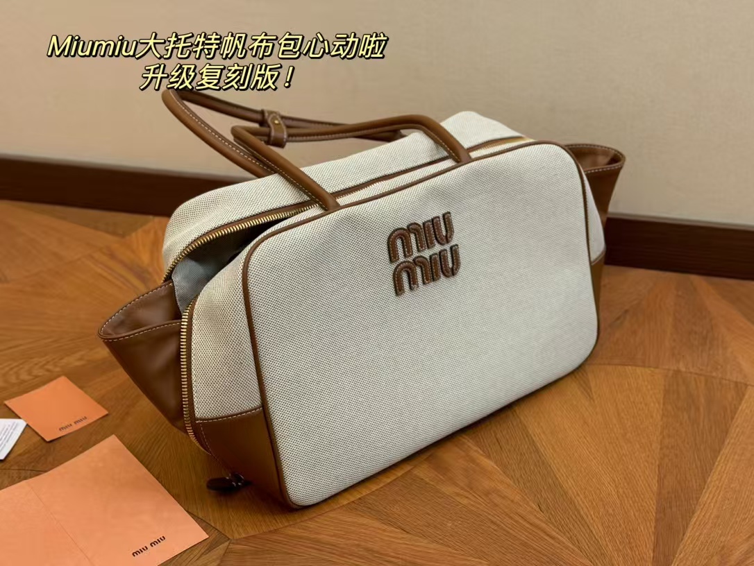 Miu Miu Beau Canvas and Leather Top Handle Bag - Image 3