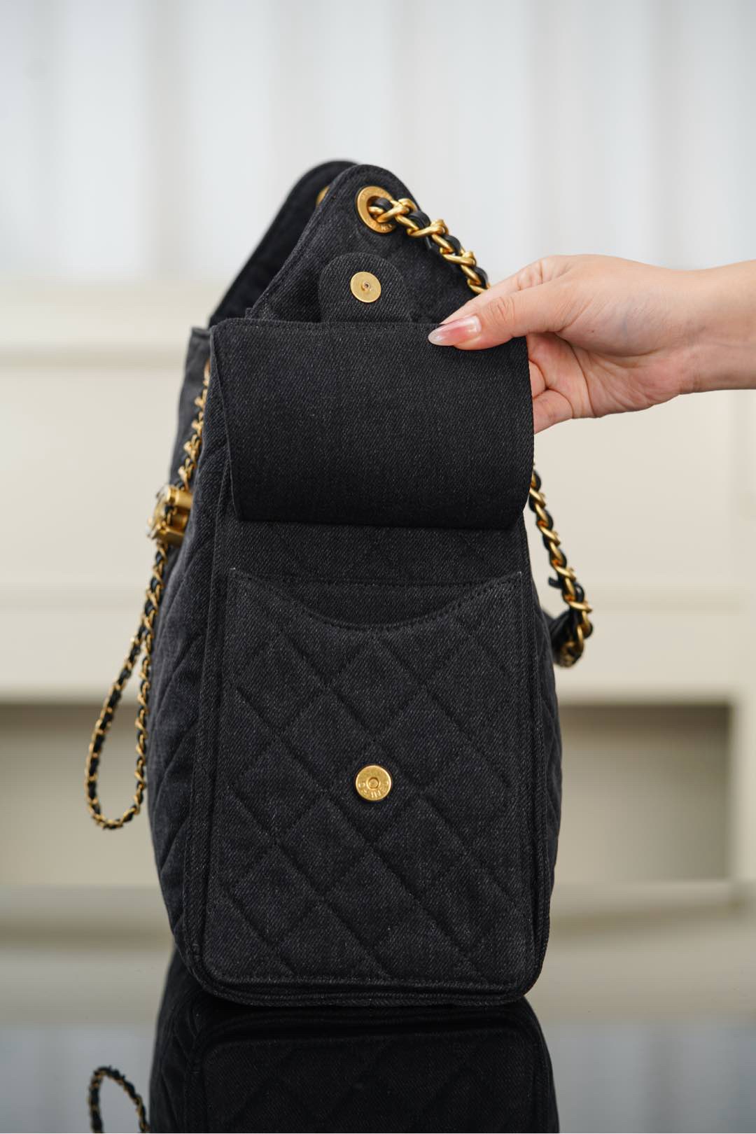 Chanel 25P Hobo Medium Handbag Denim & Gold-Tone Metal Top Quality - Image 8