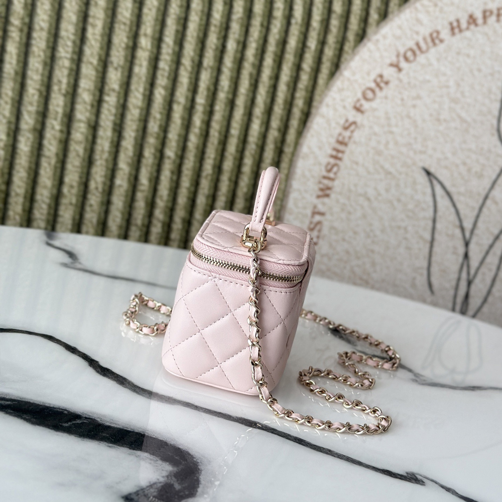 Chanel Lambskin Quilted Top Handle Mini Vanity Case With Chain Light Pink - Image 6