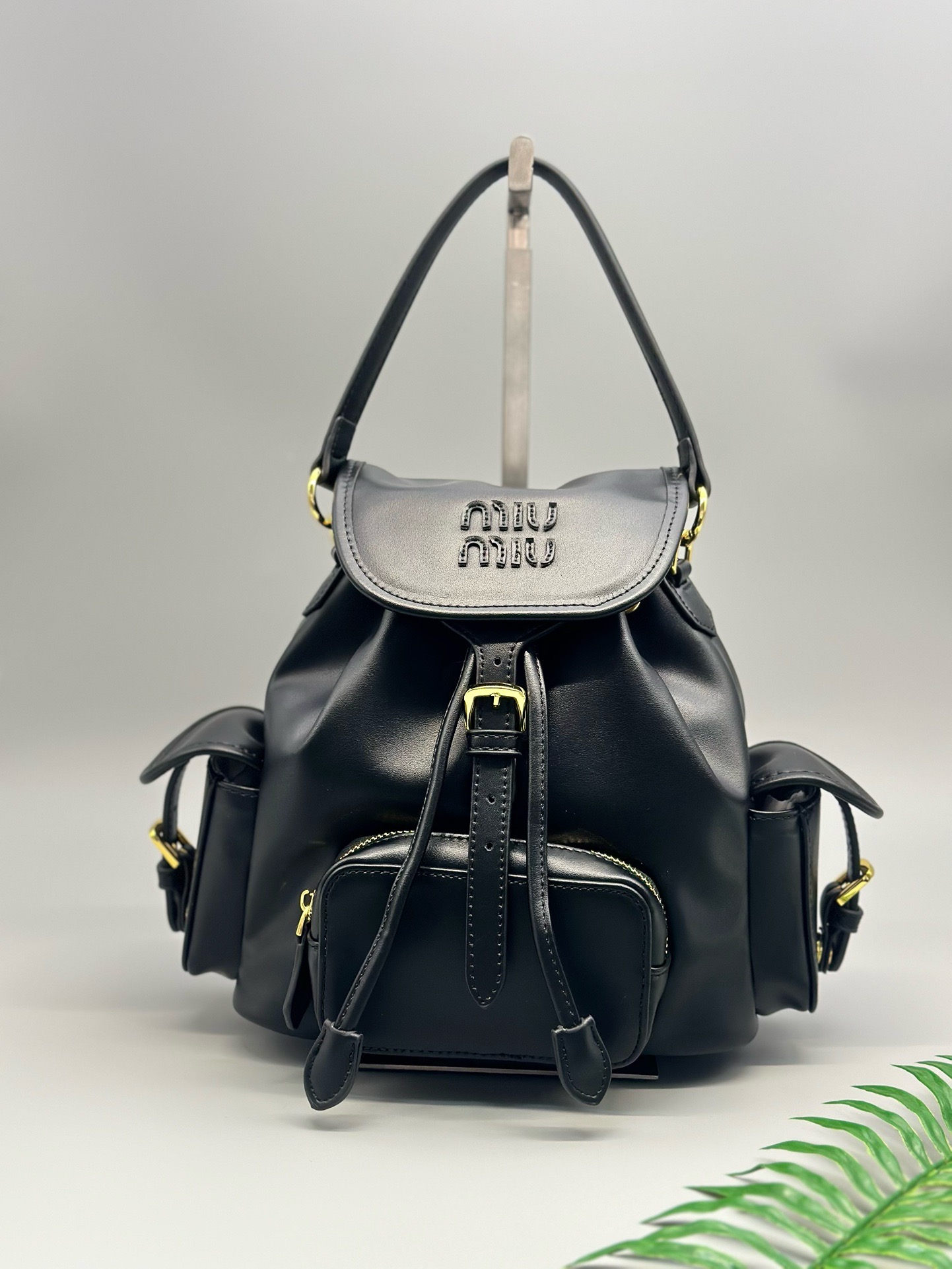 Miu Miu Leather Backpack Black / Cognac - Image 1