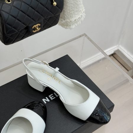 Chanel Black and White Slingback Heels - Image 6