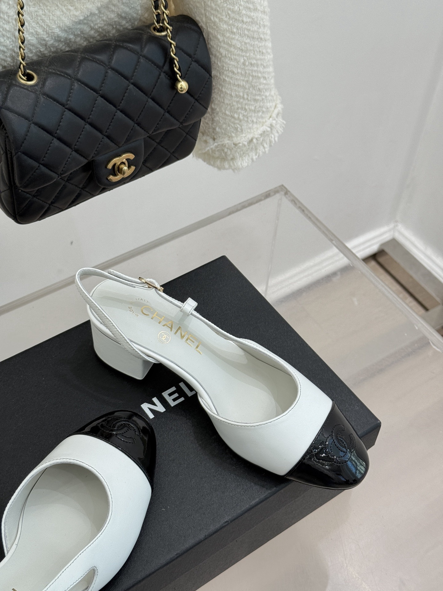 Chanel Black and White Slingback Heels - Image 6