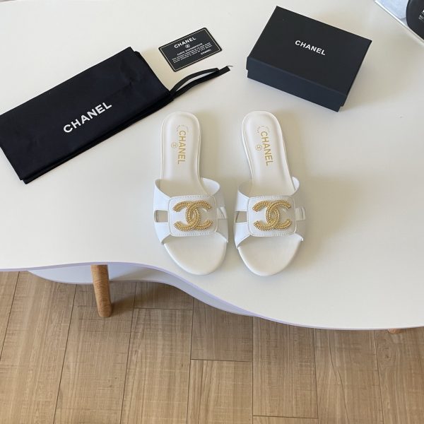 Chanel 26P Large C-Logo Openwork Flat Slippers