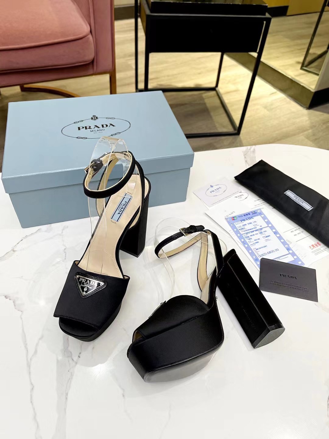 Prada Buckle Square-Heel Sandals - Image 8