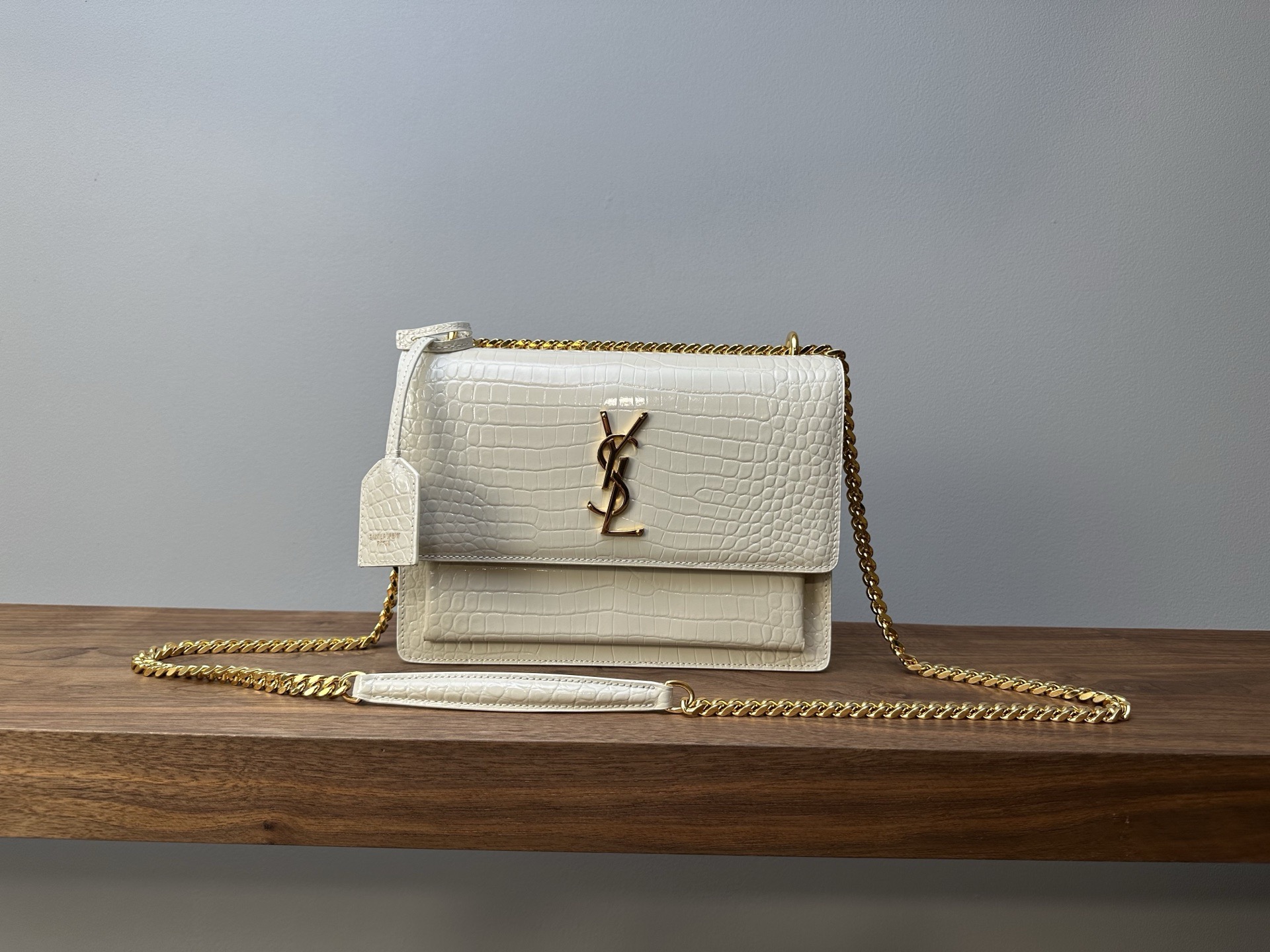 Saint Laurent YSL Sunset Medium in Crocodile-Embossed - Image 2