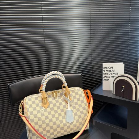 LV White Checkered Speedy 30 Handbag