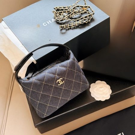 Chanel Denim Quilted Hobo Clutch With Chain Bag