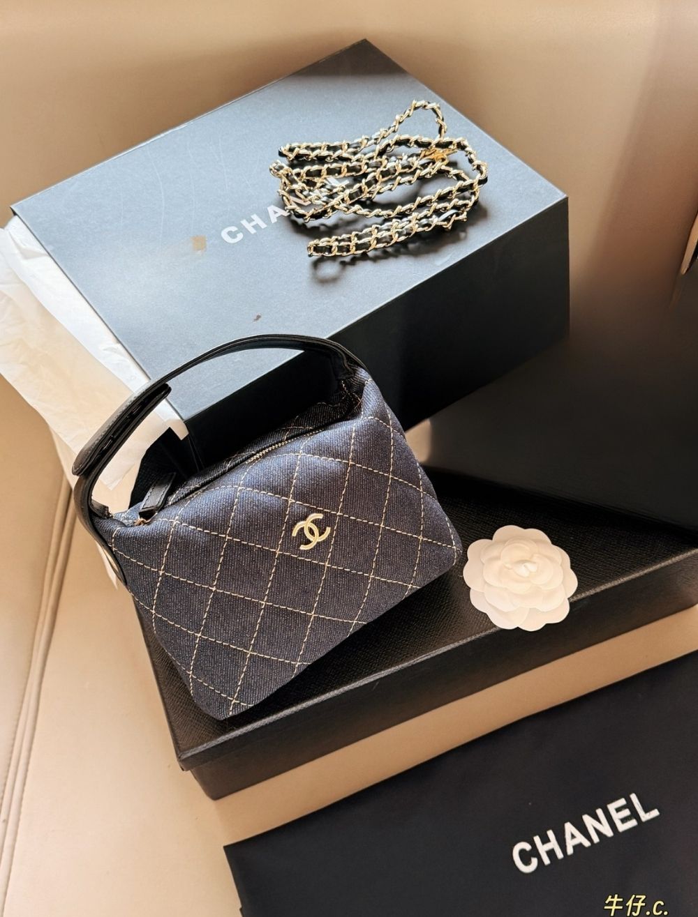 Chanel Denim Quilted Hobo Clutch With Chain Bag - Image 1