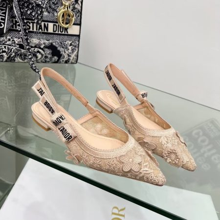 Dior Embroidered Sandals Slingback Flat Mules Pump Pink - Image 6