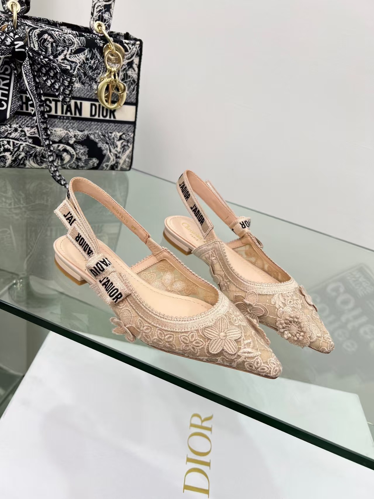 Dior Embroidered Sandals Slingback Flat Mules Pump Pink - Image 6