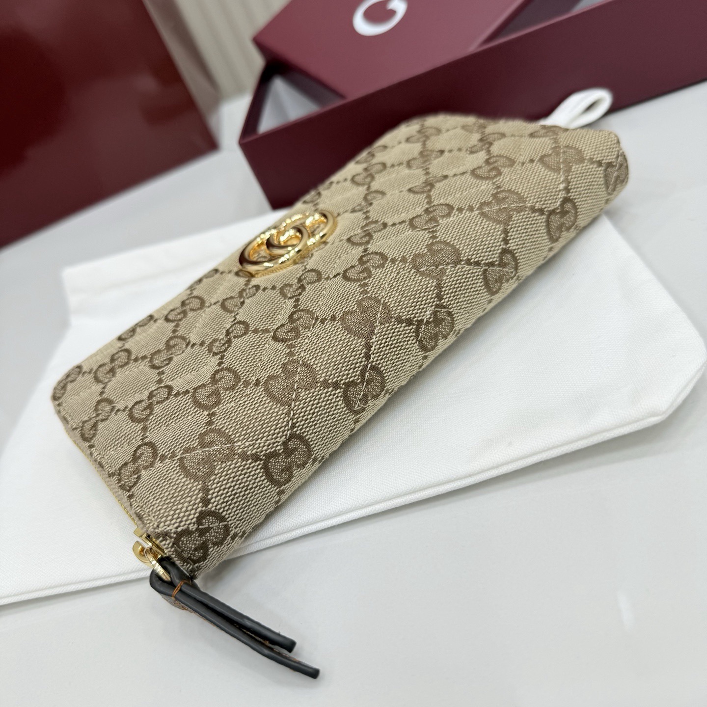 Gucci Marmont Zip Around Wallet in Sand and Brown GG Canvas - Image 8