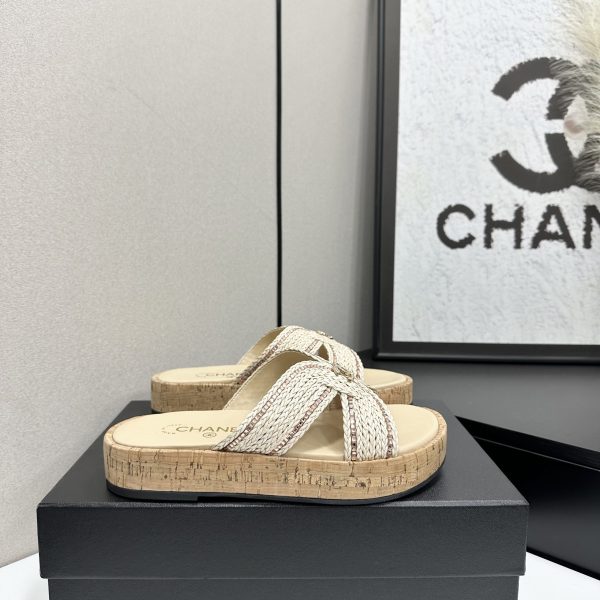 Chanel Raffia CC Platform Sandals