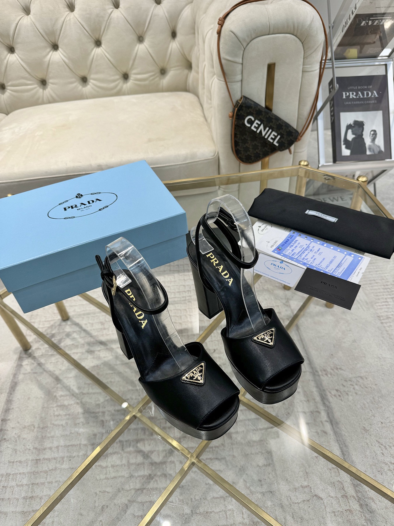 Prada Buckle Square-Heel Sandals - Image 3