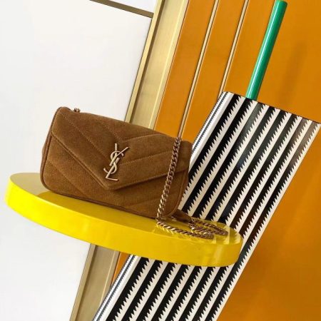 Saint Laurent YSL LOULOU small in MATELASSé suede in Brown