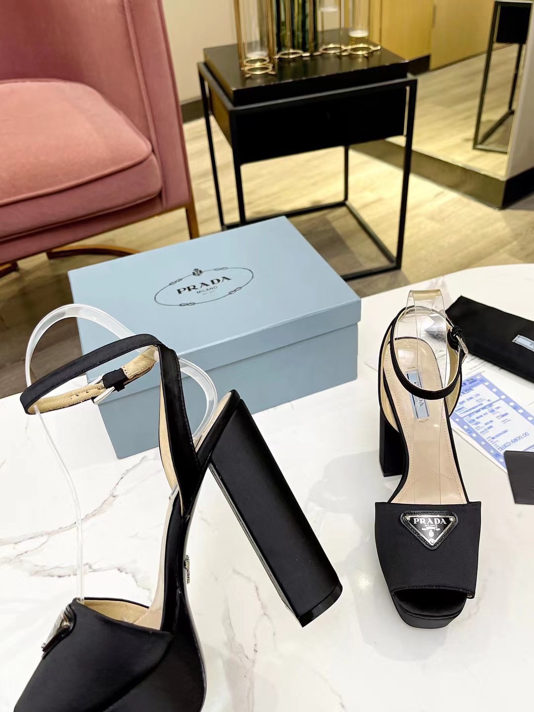 Prada Buckle Square-Heel Sandals - Image 9