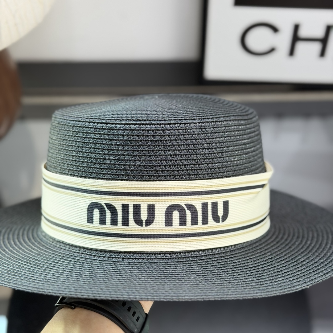 MiuMiu Flat-Brimmed Straw Hat - Image 9
