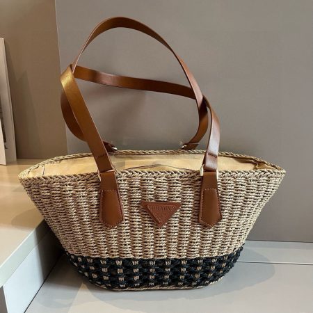 Prada Woven Straw Basket Tote Bag