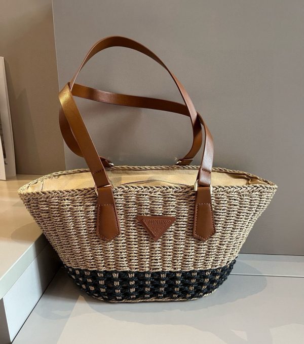 Prada Woven Straw Basket Tote Bag