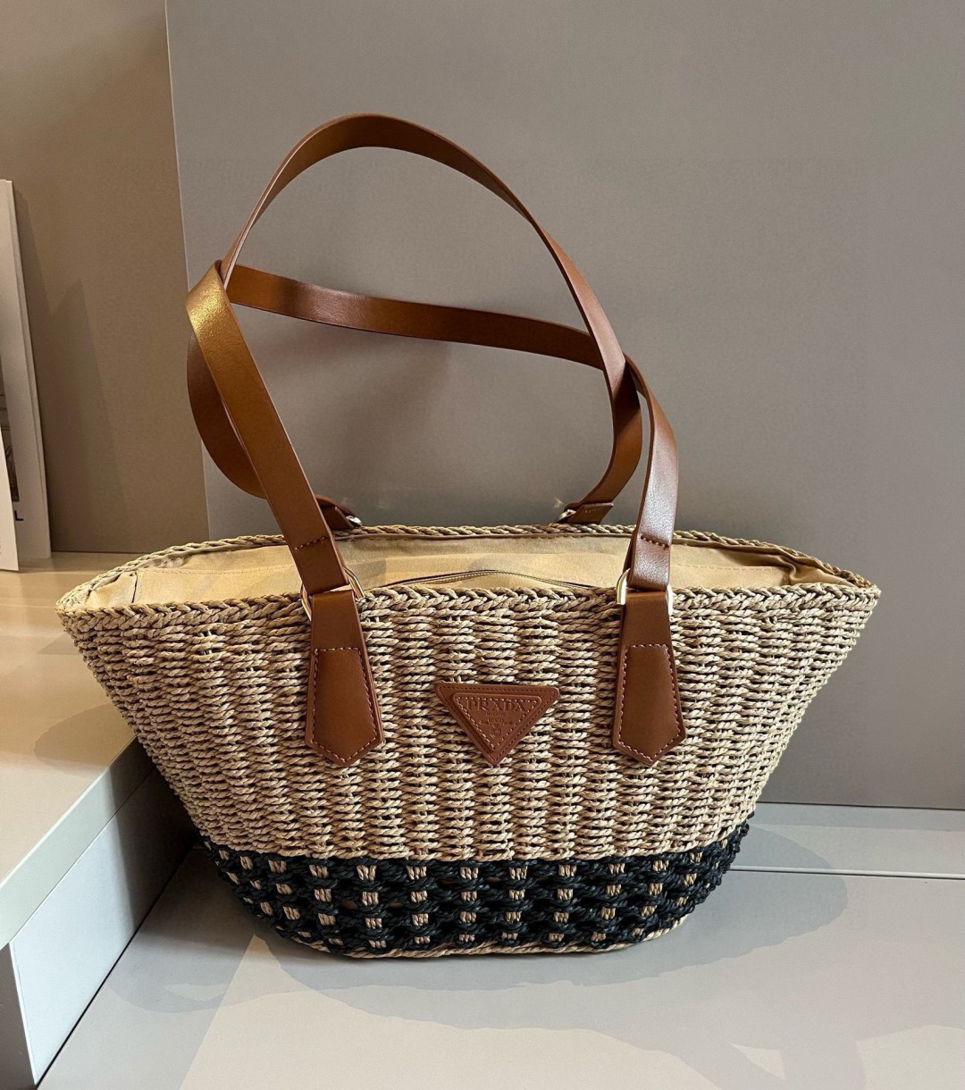 Prada Woven Straw Basket Tote Bag - Image 1