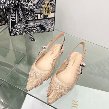 Dior Embroidered Sandals Slingback Flat Mules Pump Pink
