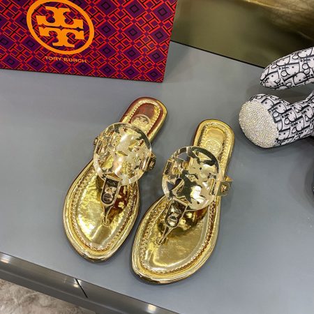 Tory Burch Leather Metal Double T Logo Flip-flops Sandals Slide - Image 13