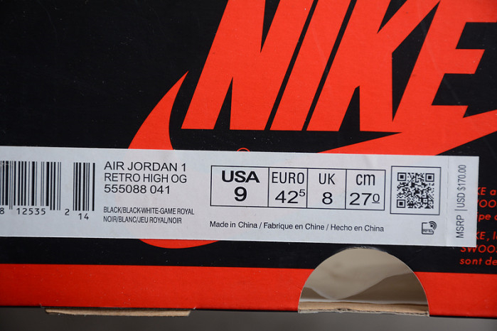 Air Jordan 1 Retro High OG Royal Toe 555088- 041 - Image 7